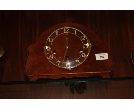 A VINTAGE WALNUT DUAL CHIME MANTLE CLOCK 