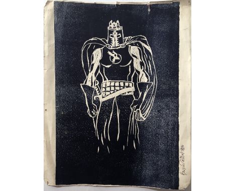 BRYAN TALBOT. A piece of original artwork (likely woodblock print onto paper) signed by artist Bryan Talbot (2000AD etc) and 