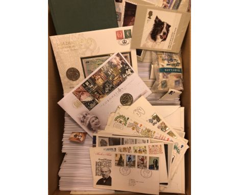 ROYAL MAIL PHQ CARDS, COIN COVERS AND FIRST DAY COVERS. Large quantity of around 200 PHQ packs (unopened), a £5 note and £5 c