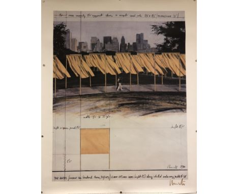 CHRISTO AND JEANNE-CLAUDE LITHOGRAPH SIGNED. A rolled offset French lithograph print (M198) from 1986 depicting plans for Chr