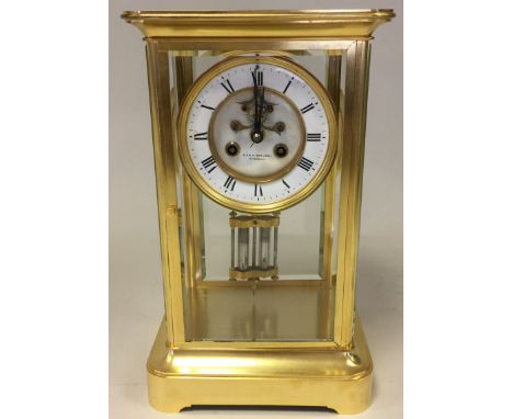 FRENCH FOUR GLASS. A French four glass mantel clock. Marked to face G.H &amp; C Gowland, Sunderland. Probably circa 1860s. Ma