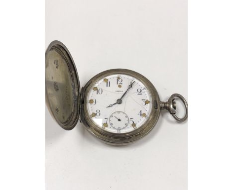 OMEGA POCKET WATCH - an Omega silver (0.800) pocket watch engraved F. Hummel and marked 3017057 on the case. Missing winder.