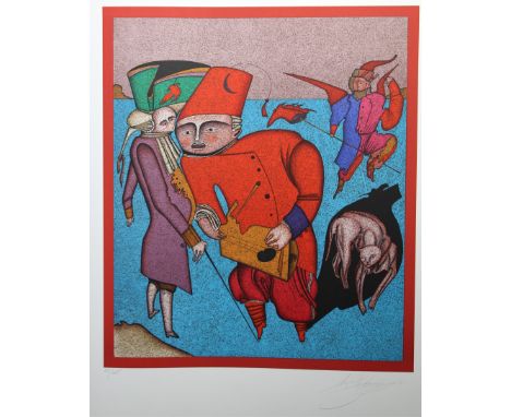 Mihail Chemiakin  (New York, Russia born 1943) "Untitled VIII" Color Lithograph. Numbered (42/225) lower left. Signed lower r