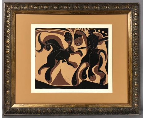 After Pablo Picasso (Spanish, 1881 - 1973)Apres la Pique, Taureau et PicadorLinocut printed in ColorsUnsigned, from an editio