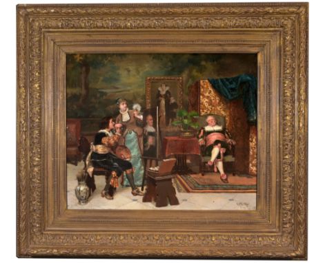 Louis Hippolyte Mouchot (French, 1846 - 1893)"Portrait Painter"Interior painting of an artist at his easel painting a portrai
