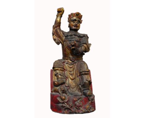 18th C. Chinese Carved/Polychromed Temple statue for Protection, c. 1750.Dimensions: 37 x 15 x 14 in.