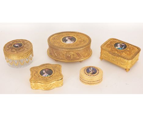 (5) Antique Gilt/Enamel French Boxes.