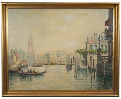 Vincenzo Funiciello (Italian, 1905 - 1955)Impressionist painting of Venice Italy.Oil on Canvas. Signed lower right.Sight Size