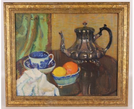 Constance Curtis (American, 1869 - 1959) Still Life Oil on Board. Signed upper left. Old label verso. Purchased in 1969 in An
