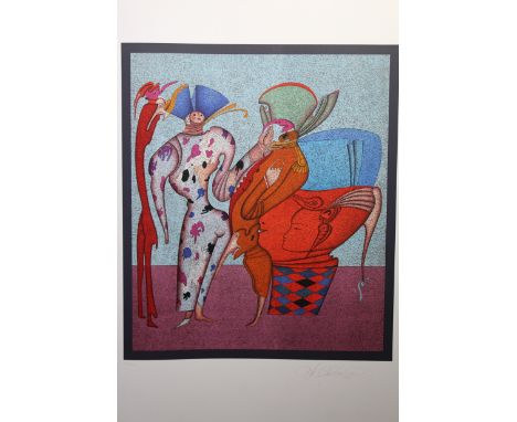 Mihail Chemiakin (New York, Russia born 1943) "Untitled VII" Color Lithograph. Numbered (44/225) lower left. Pencil Signed lo