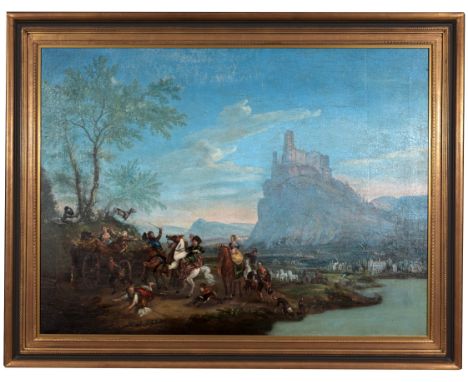 Large 17th/18th Century Flemish School Old Master Battle Scene.Oil on Canvas. Appears to be unsigned.Sight Size: 37 x 49.5 in