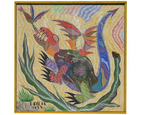 Francisco "Chico" Da Silva (Brazil, 1910 - 1985) Oil on Canvas. Signed and dated (1972) lower left.  Old label verso. Provena