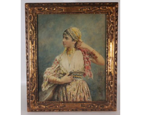 Luther Emerson Van Gorder (Ohio, New York, 1861 - 1931)Portrait of a Orientalist GirlWatercolor on Paper. Signed lower right.
