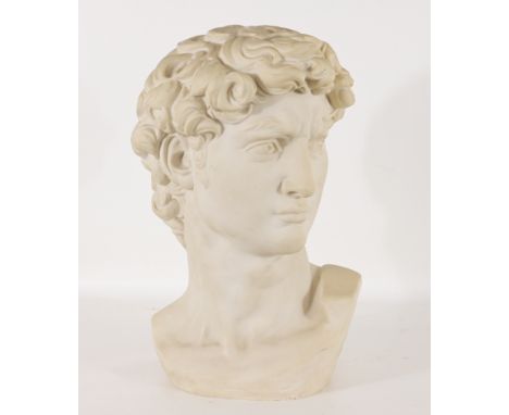 Carved Marble Sculpture of David.Dimensions: 18.5 x 10.5 x 10.5 in.Weight: 60 lbs.