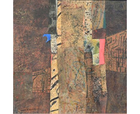 Max Papart  (France, 1911-1994) Collage on Board. Signed lower left. Inscribed verso with (V-LXIV) Sight Size: 31 x 31 in. Ov