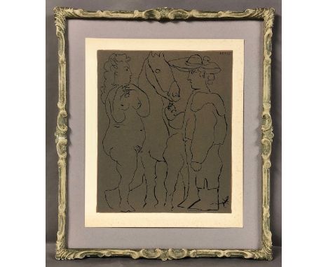 After Pablo Picasso (Spanish, 1881 - 1973)Picador, Femme et ChevalLinocut printed in ColorsDated in the Plate in Reverse 25,9