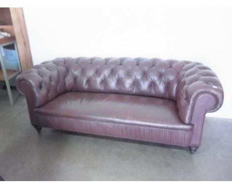 A Victorian button back leather Chesterfield sofa - Height 76cm x 205cm x 90cm