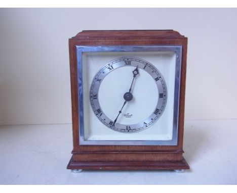 A walnut Elliot mantle clock - 16cm x 13cm - working in saleroom