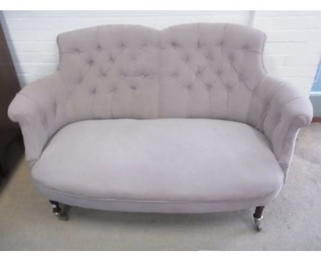 A re upholstered 19th century button back settee - Height 84cm x 150cm x Depth 85cm