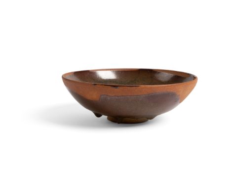 § WILLIAM STAITE MURRAY (BRITISH 1881-1962) FOOTED BOWL impressed artist's mark, with partially dripped mottled brown glaze(7