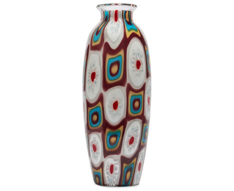 § RENZO PAVANELLO (ITALIAN CONTEMPORARY) VASE, 1980S incorporating canes of white, cream, turquoise, deep amethyst and red, w