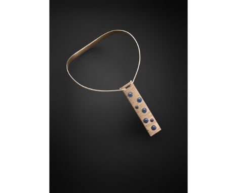 BENT GABRIELSEN (DANISH 1928-) FOR HANS HANSEN COLLAR NECKLACE AND PENDANT the pendant set with blue enamel beads, model numb