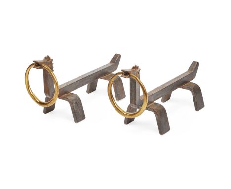 OSVALDO BORSANI (ITALIAN 1911-1985) (ATTRIBUTED TO) PAIR OF ANDIRONS, DESIGNED CIRCA 1946 iron and brass(each 20.3cm high, 37