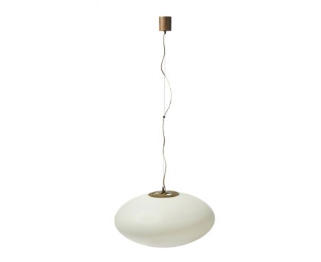 STILNOVO CEILING LIGHT, CIRCA 1960 opaque glass and brass, with tilt mechanism(52cm diameter (20.5in diameter))