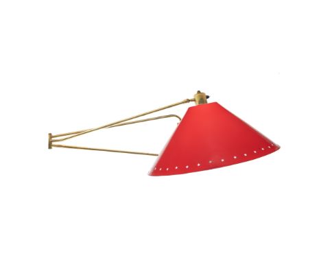 RENE MATHIEU (FRENCH) FOR LUNEL (ATTRIBUTED TO) 'DIABOLO' ARTICULATED WALL LIGHT enamelled metal and brass(142cm (55.9in) ful