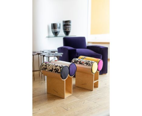 IFEANYI OGANWU (NIGERIAN 1979-) PAIR OF PEDESTAL STOOLS, 2016 1/200 and 2/200, limited editions, each numbered, with Duniake 