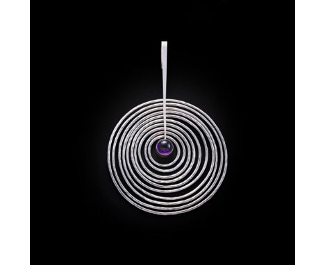 BENT GABRIELSEN (DANISH 1928-) FOR GEORG JENSEN PENDANT DROP model number '143', set with amethyst to the centre, marked with