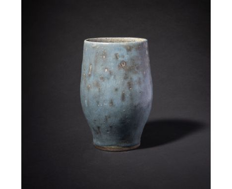 § DAME LUCIE RIE D.B.E. (BRITISH 1902-1995) VASE impressed artist's seal, with turquoise and grey mottled glaze(15.2cm high, 