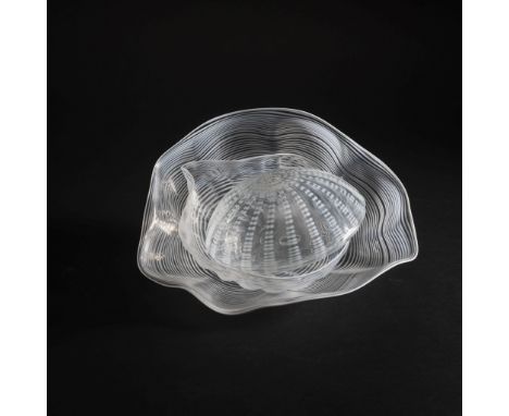 DALE CHIHULY (AMERICAN B.1941-) 'SEA-FORM', 1985 the largest segment signed and dated, three piece form, blown clear glass in