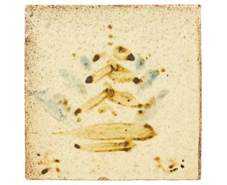 § BERNARD LEACH C.H. C.B.E. (1887-1979) PAGODA TILE painted artist's and pottery marks, impressed pottery seal (to reverse), 