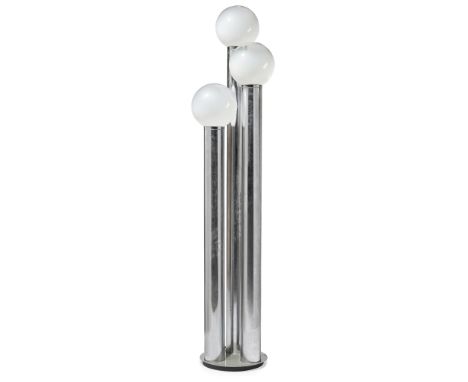 MAZZEGA (MANNER OF) FLOOR LAMP chrome with three glass globe shades(142cm high, 26.5cm diameter (56in high, 10.4in diameter))