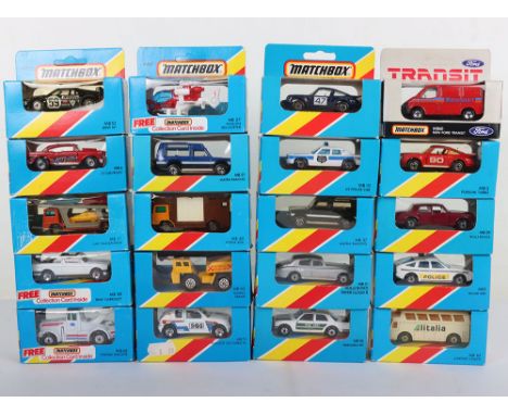 Twenty Matchbox Superfast Boxed Issues, Including: England @1981: MB-4 57 Chevrolet Cherry Bomb, MB-8 Rover 3500 Police Car, 