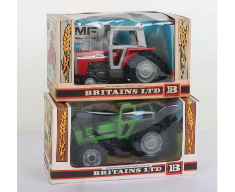 Two Boxed Britains Farm Tractors, 9522 Massey Ferguson 595 Tractor, red/silver body and 9526 Deutz DX 110 Tractor, green body