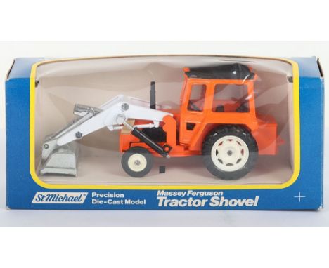 Scarce Corgi Toys Massey Furguson Tractor Shovel  made for Marks & Spencer, 2096/8802 circa 1979, orange/white black body, bl