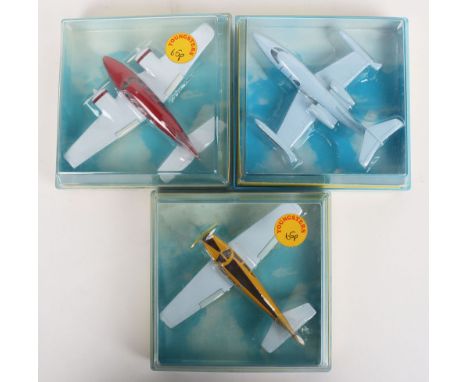 Three Corgi Aircraft Models,1301 Piper Cherokee Arrow white/brown/yellow, 1302 Piper Navajo red/white and 1324 Lear Jet, pale