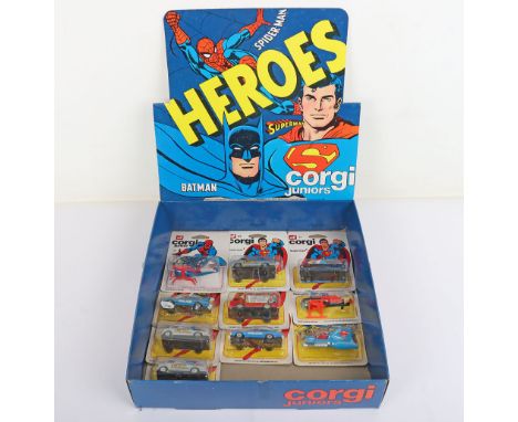 Very Scarce Reeves International  USA issue Corgi Juniors  Heroes Spiderman Batman Superman Shop Counter Display Trade Box, c