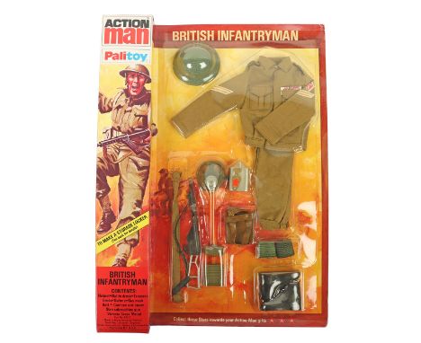 Scarce Palitoy Action Man British Infantryman circa 1970 Cat No. 34317, in locker storage box packaging, contents: Helmet, Ba