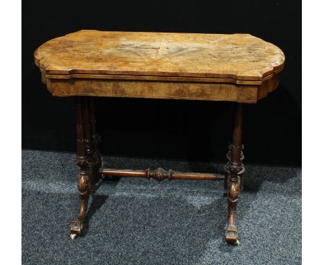 A Victorian burr walnut card table, 71cm high, 94cm wide, c.1860 