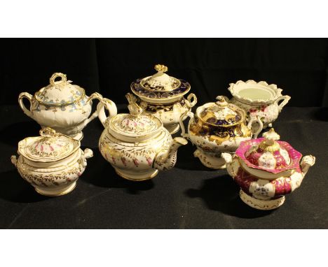 A Spode Felspar teapot and cover, pattern 4221;  a similar sucrier and cover, c.1815-27; a Godwin &amp; Harris rococo shape s