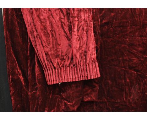 Textiles - a large pair of claret cotton velvet curtains 