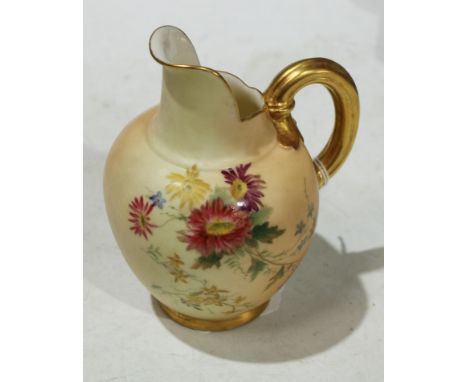 A Royal Worcester blush ivory jug, hand painted with flowers, dated 1899, 12.5cm high 