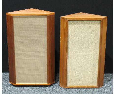A pair of vintage Tannoy floor standing corner speakers, one with labels and impressed mark 1473 to back 