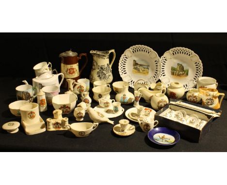 Isle of Man, Manx Interest - crested ware miniatures including a Shelley China novelty cat, 'Me Backs Up', 9cm high; other cr