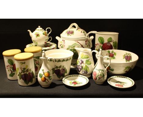 Ceramics - Portmeirion Pomona pattern set of kitchen storage cylinders, soup tureen and ladle, mixing bowl, oil and vinegar b