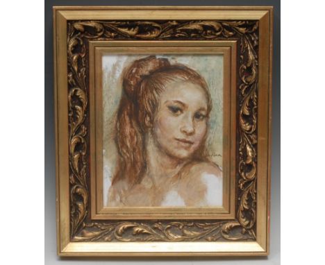 **O' Brian  Portrait of an Irish Girl  signed, titled to verso, oil on board, 27cm x 20cm 