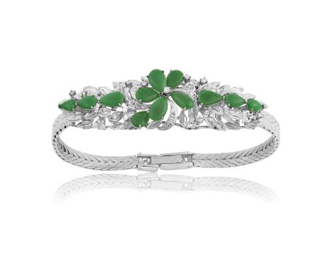 A Jade and Diamond Bracelet the central section set throughout with pear shaped jade and round brilliant cut diamonds, in whi